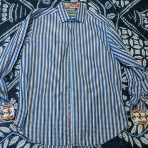Robert Graham Dress Shirt Blue Size Large Authentic